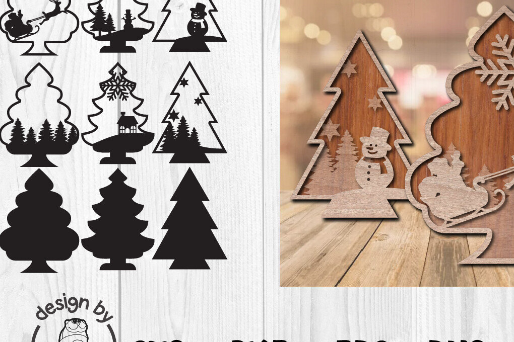 Σετ των 2 Intra απο ξύλο plywood 3mm-4mm πάχος - Χριστουγεννιάτικο Δέντρο Κοπή Laser  Δίασταση 20x20 cm INTRAFABR-104784455