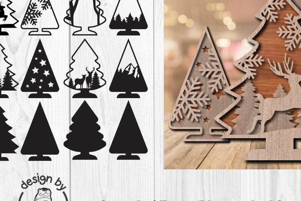 Σετ των 2 Intra απο ξύλο plywood 3mm-4mm πάχος - Χριστουγεννιάτικο Δέντρο Κοπή Laser  Δίασταση 20x20 cm INTRAFABR-104875620