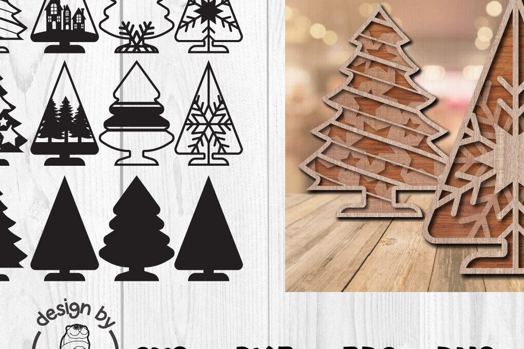 Σετ των 2 Intra απο ξύλο plywood 3mm-4mm πάχος - Χριστουγεννιάτικο Δέντρο Κοπή Laser  Δίασταση 20x20 cm INTRAFABR-104875669