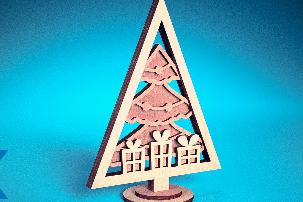 Σετ των 2 Intra απο ξύλο plywood 3mm-4mm πάχος - Χριστουγεννιάτικο Δέντρο Κόψιμο με Λέιζερ  Δίασταση 15x15 cm INTRAFABR-75889367