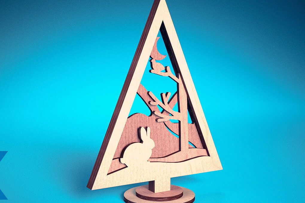 Σετ των 2 Intra απο ξύλο plywood 3mm-4mm πάχος - Χριστουγεννιάτικο Δέντρο Κόψιμο με Λέιζερ  Δίασταση 15x15 cm INTRAFABR-75889392