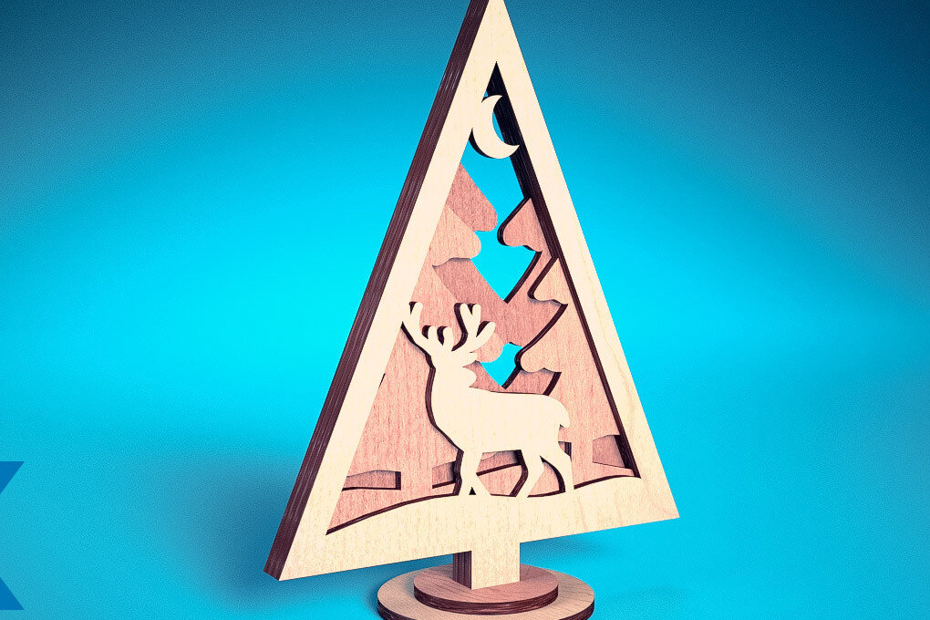 Σετ των 3 Intra απο ξύλο plywood 3mm-4mm πάχος - Χριστουγεννιάτικο Δέντρο Κόψιμο με Λέιζερ  Δίασταση 15x15 cm INTRAFABR-75889433