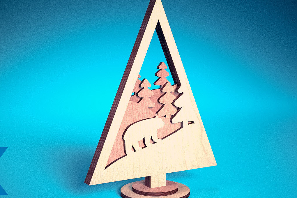 Σετ των 2 Intra απο ξύλο plywood 3mm-4mm πάχος - Χριστουγεννιάτικο Δέντρο Κόψιμο με Λέιζερ  Δίασταση 15x15 cm INTRAFABR-75889487