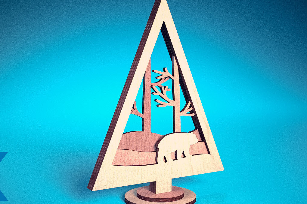 Σετ των 2 Intra απο ξύλο plywood 3mm-4mm πάχος - Χριστουγεννιάτικο Δέντρο Κόψιμο με Λέιζερ  Δίασταση 15x15 cm INTRAFABR-75889522