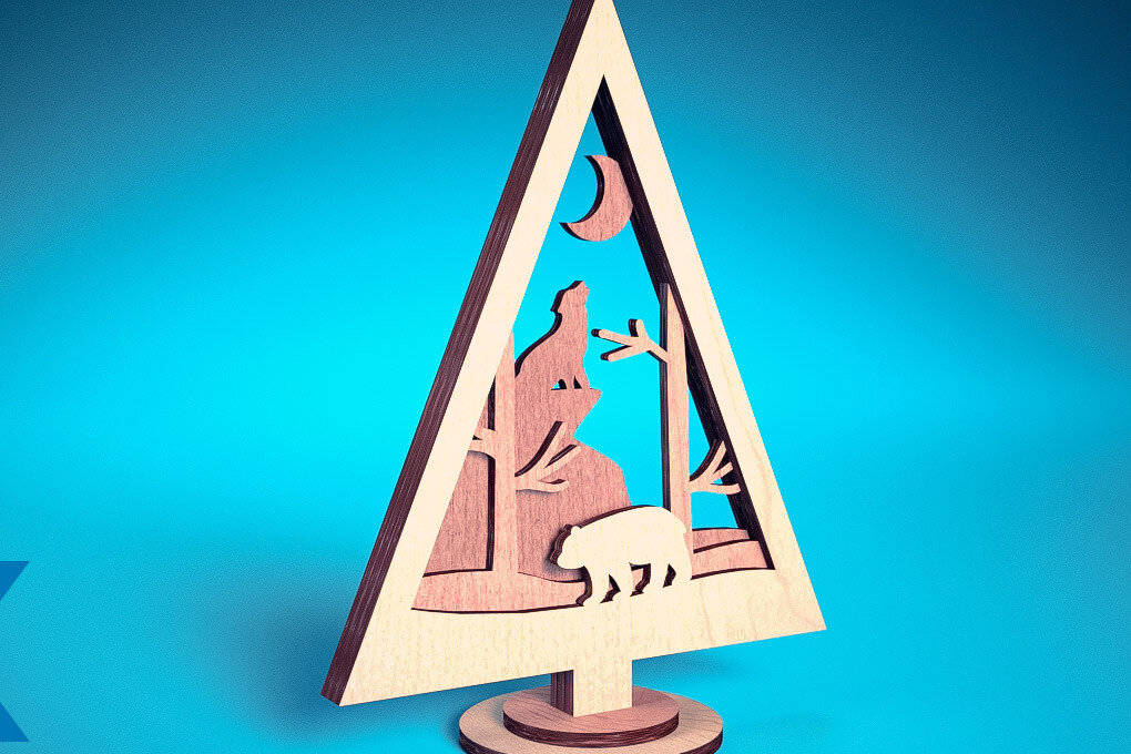 Σετ των 2 Intra απο ξύλο plywood 3mm-4mm πάχος - Χριστουγεννιάτικο Δέντρο Κόψιμο με Λέιζερ  Δίασταση 15x15 cm INTRAFABR-75889548