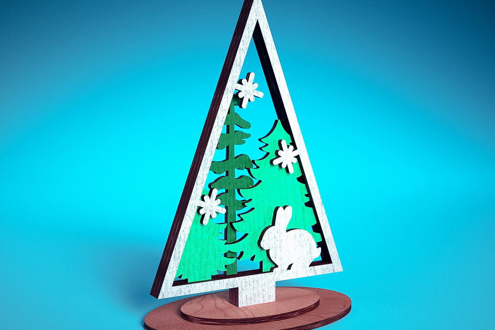 Σετ των 2 Intra απο ξύλο plywood 3mm-4mm πάχος - Χριστουγεννιάτικο Δέντρο Κοπή Laser  | Χριστούγεννα Δίασταση 15x15 cm INTRAFABR-72023339