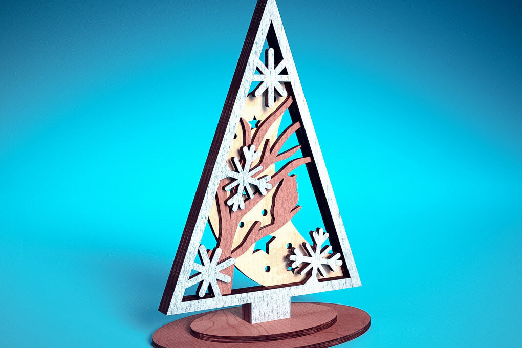 Σετ των 2 Intra απο ξύλο plywood 3mm-4mm πάχος - Χριστουγεννιάτικο Δέντρο Κοπή Laser  | Χριστούγεννα Δίασταση 15x15 cm INTRAFABR-72023385