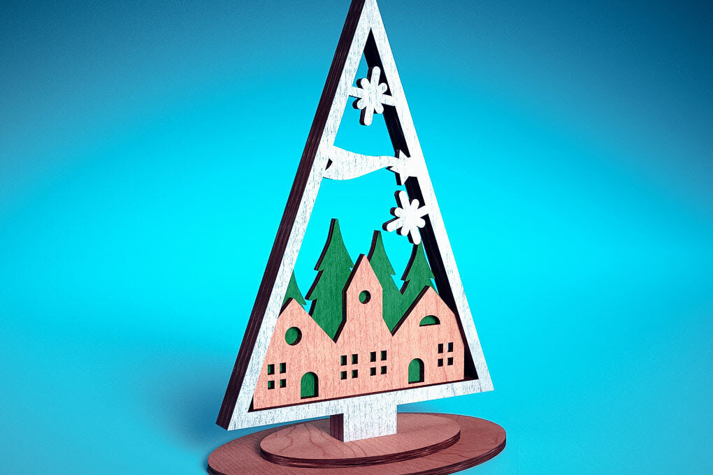 Σετ των 2 Intra απο ξύλο plywood 3mm-4mm πάχος - Χριστουγεννιάτικο Δέντρο Κοπή Laser  | Χριστούγεννα Δίασταση 15x15 cm INTRAFABR-72023406