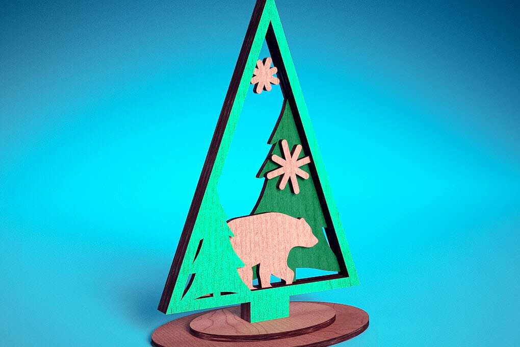 Σετ των 2 Intra απο ξύλο plywood 3mm-4mm πάχος - Χριστουγεννιάτικο Δέντρο Κοπή Laser  | Χριστούγεννα Δίασταση 15x15 cm INTRAFABR-72023442