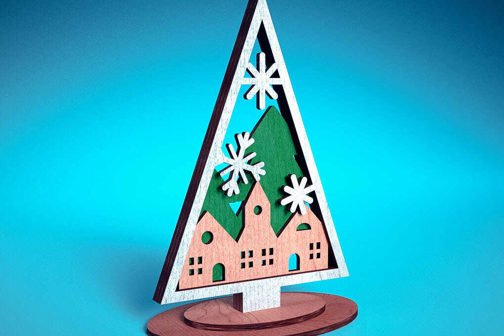 Σετ των 2 Intra απο ξύλο plywood 3mm-4mm πάχος - Χριστουγεννιάτικο Δέντρο Κοπή Laser  | Χριστούγεννα Δίασταση 15x15 cm INTRAFABR-72023467