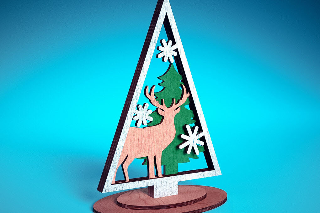 Σετ των 2 Intra απο ξύλο plywood 3mm-4mm πάχος - Χριστουγεννιάτικο Δέντρο Κοπή Laser  | Χριστούγεννα Δίασταση 15x15 cm INTRAFABR-72023493