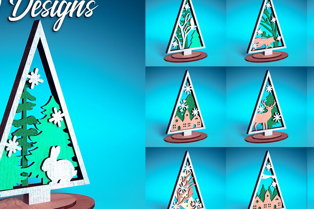 Σετ των 2 Intra απο ξύλο plywood 3mm-4mm πάχος - Χριστουγεννιάτικο Δέντρο Κοπή Laser  | Χριστούγεννα Δίασταση 15x15 cm INTRAFABR-72023267