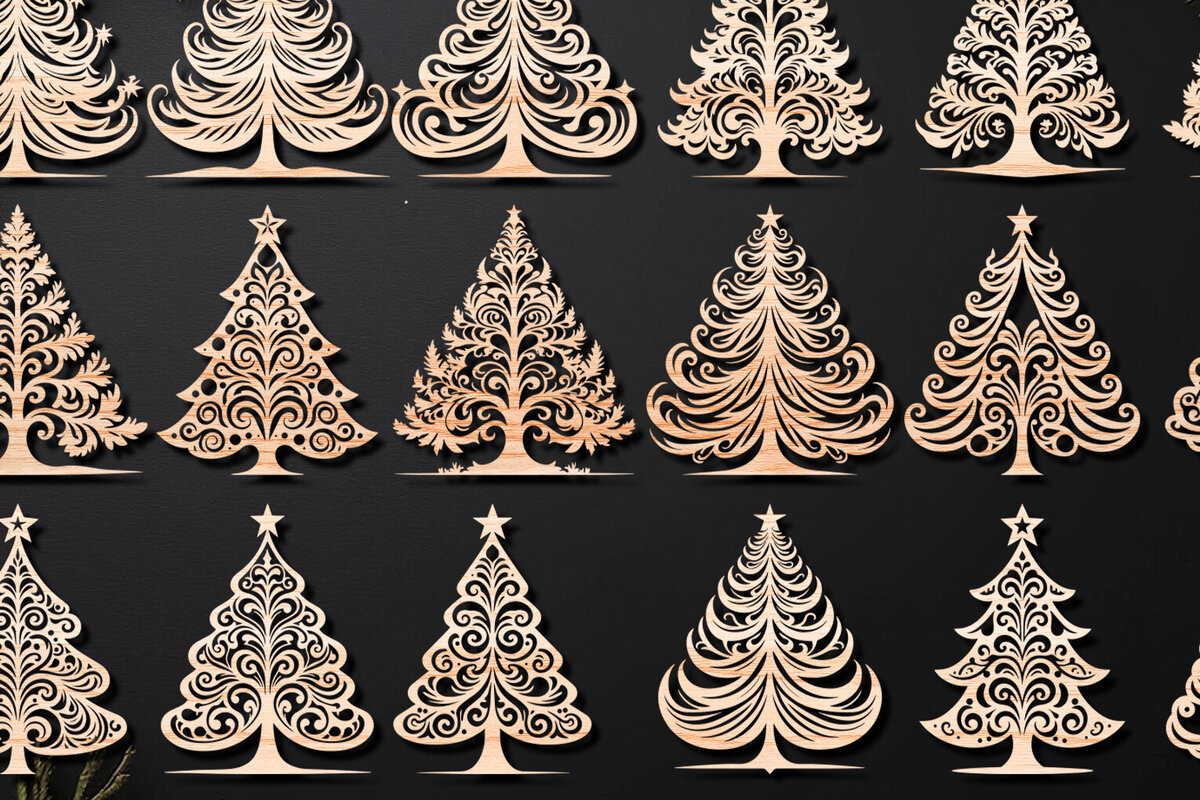 Σετ των 3 Intra απο ξύλο plywood 3mm-4mm πάχος - Χριστουγεννιάτικο δέντρο με λέιζερ στολίδια  Δίασταση 6x6 cm INTRAFABR-107947601