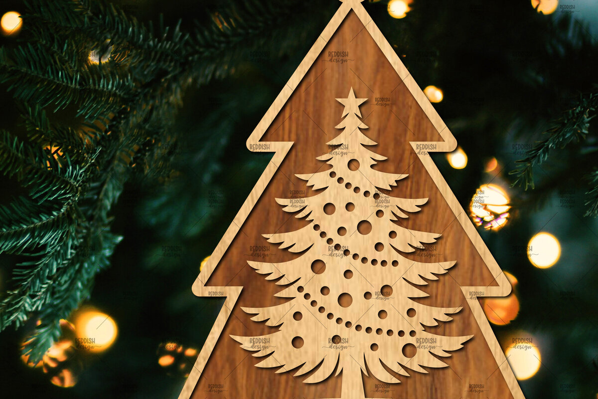 Σετ των 3 Intra απο ξύλο plywood 3mm-4mm πάχος - Κόψιμο με λέιζερ στολίδι Χριστουγεννιάτικου Δέντρου Δίασταση 6x6 cm INTRAFABR-105926375