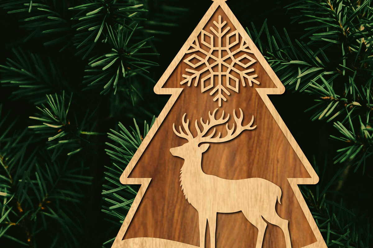 Σετ των 3 Intra απο ξύλο plywood 3mm-4mm πάχος - Κόψιμο με λέιζερ στολίδι Χριστουγεννιάτικου Δέντρου Δίασταση 6x6 cm INTRAFABR-105926400