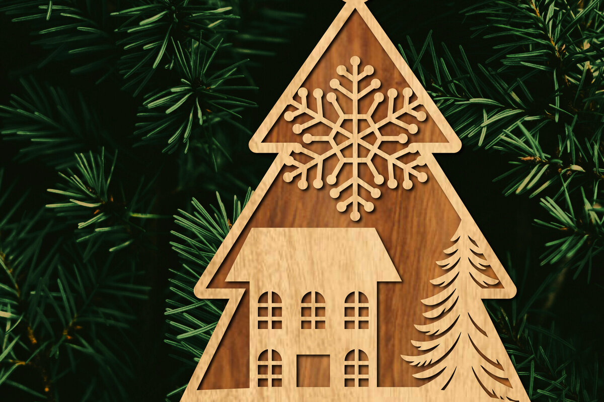 Σετ των 3 Intra απο ξύλο plywood 3mm-4mm πάχος - Κόψιμο με λέιζερ στολίδι Χριστουγεννιάτικου Δέντρου Δίασταση 6x6 cm INTRAFABR-105926075