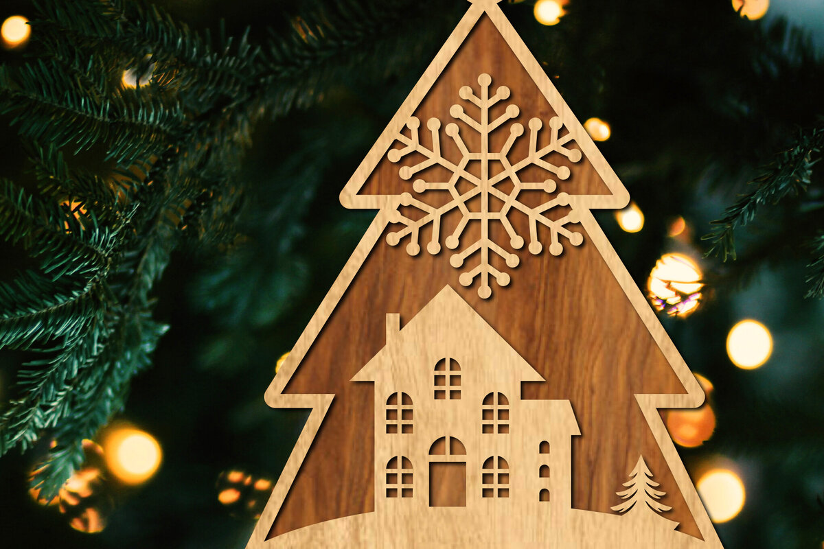 Σετ των 3 Intra απο ξύλο plywood 3mm-4mm πάχος - Κόψιμο με λέιζερ στολίδι Χριστουγεννιάτικου Δέντρου Δίασταση 6x6 cm INTRAFABR-105926169