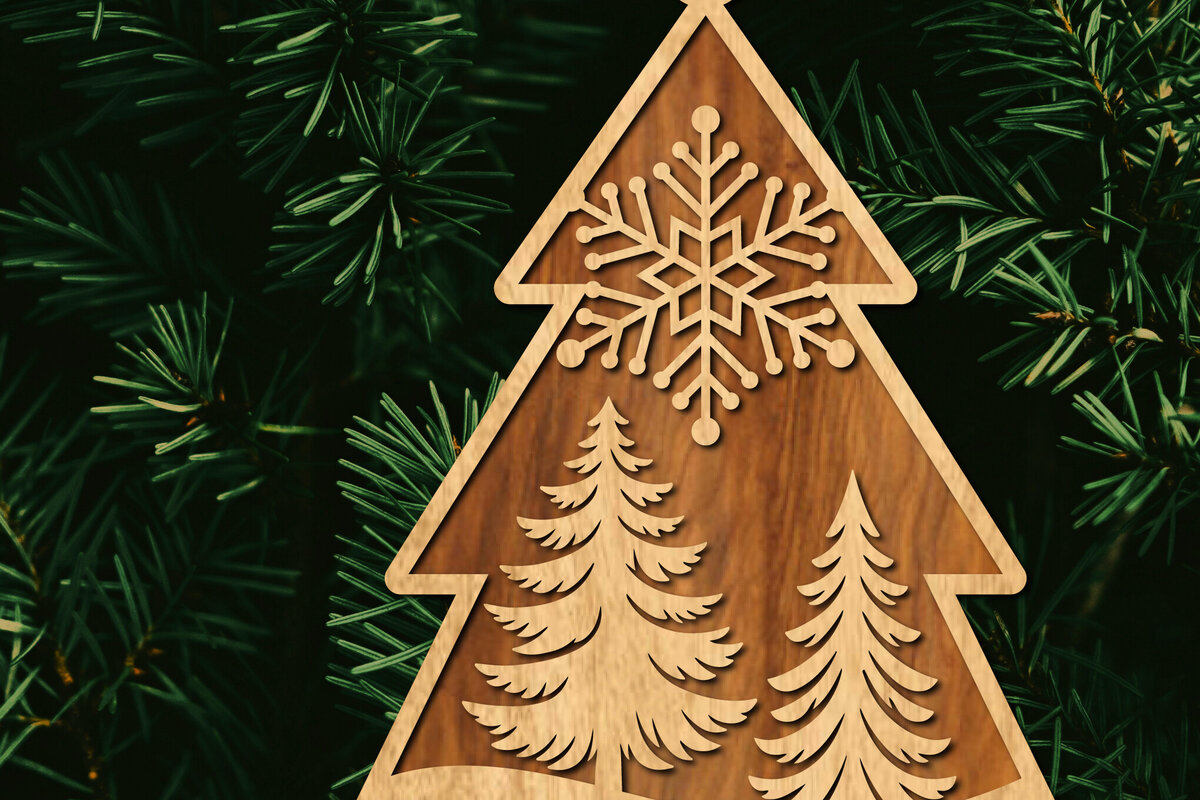 Σετ των 3 Intra απο ξύλο plywood 3mm-4mm πάχος - Κόψιμο με λέιζερ στολίδι Χριστουγεννιάτικου Δέντρου Δίασταση 6x6 cm INTRAFABR-105926270