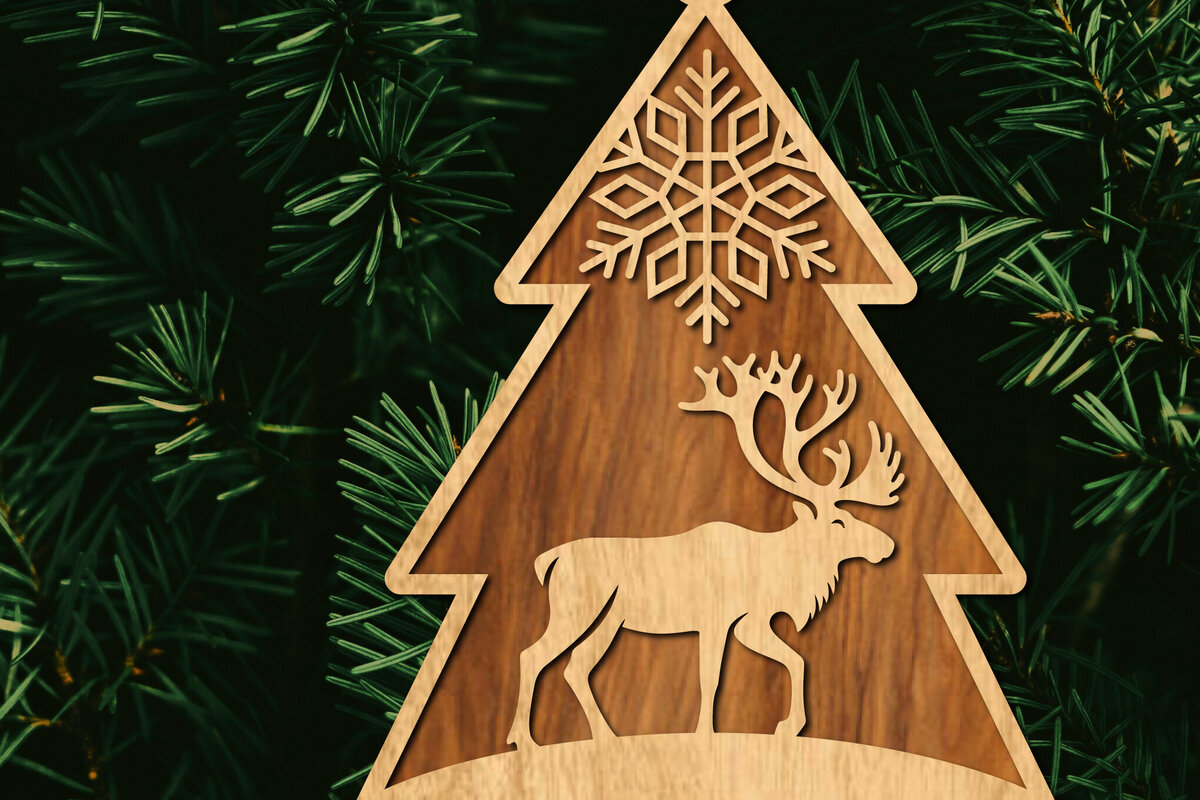 Σετ των 3 Intra απο ξύλο plywood 3mm-4mm πάχος - Κόψιμο με λέιζερ στολίδι Χριστουγεννιάτικου Δέντρου Δίασταση 6x6 cm INTRAFABR-105926302