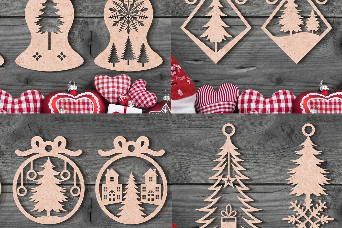 Σετ των 3 Intra απο ξύλο plywood 3mm-4mm πάχος - Δέσμη κοπής με λέιζερ στολίδι Χριστουγεννιάτικου Δέντρου Δίασταση 6x6 cm INTRAFABR-103024094