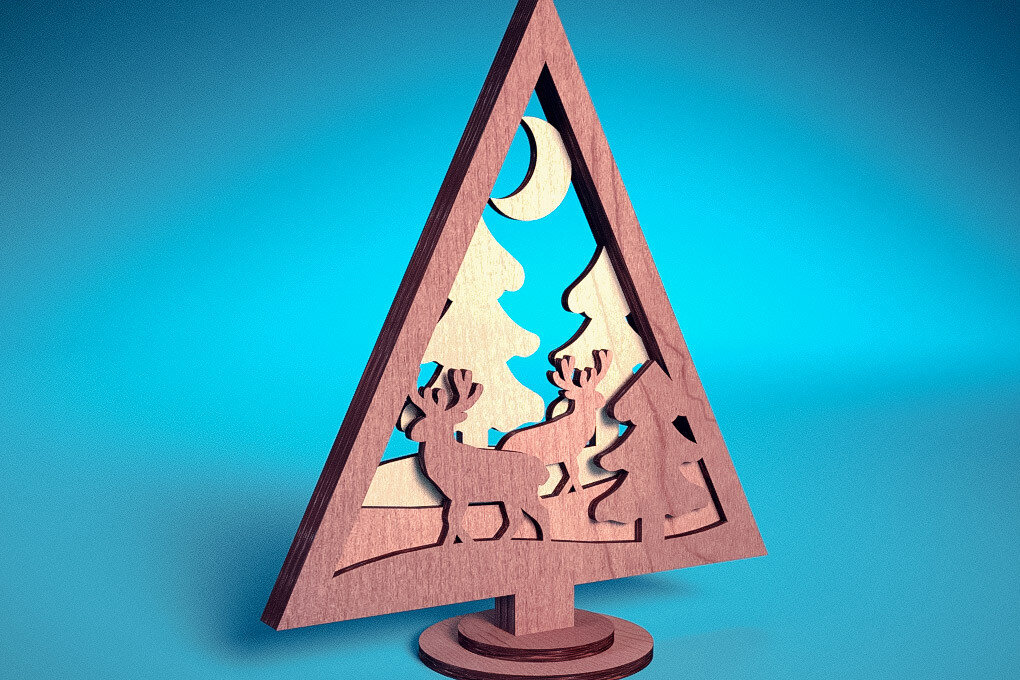 Σετ των 3 Intra απο ξύλο plywood 3mm-4mm πάχος - Στολίδι χριστουγεννιάτικου δέντρου με λέιζερ  | Δίασταση 6x6 cm INTRAFABR-72091860