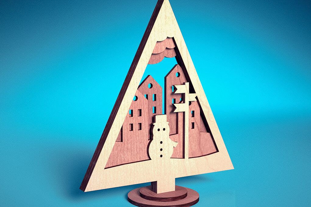 Σετ των 3 Intra απο ξύλο plywood 3mm-4mm πάχος - Στολίδι χριστουγεννιάτικου δέντρου με λέιζερ  | Δίασταση 6x6 cm INTRAFABR-72091870