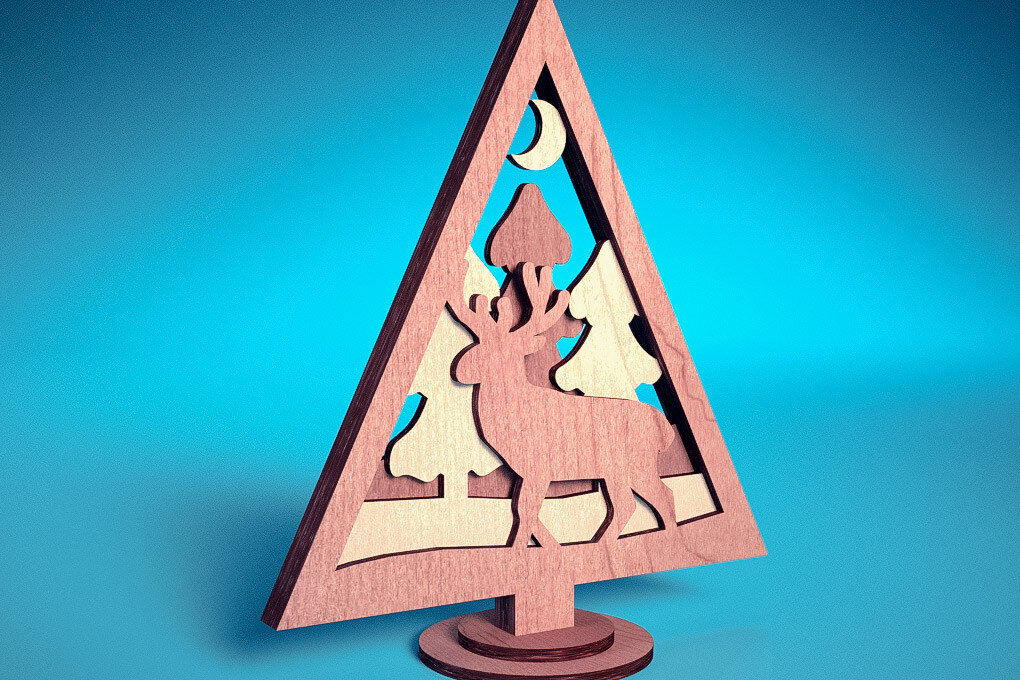 Σετ των 3 Intra απο ξύλο plywood 3mm-4mm πάχος - Στολίδι χριστουγεννιάτικου δέντρου με λέιζερ  | Δίασταση 6x6 cm INTRAFABR-72091911