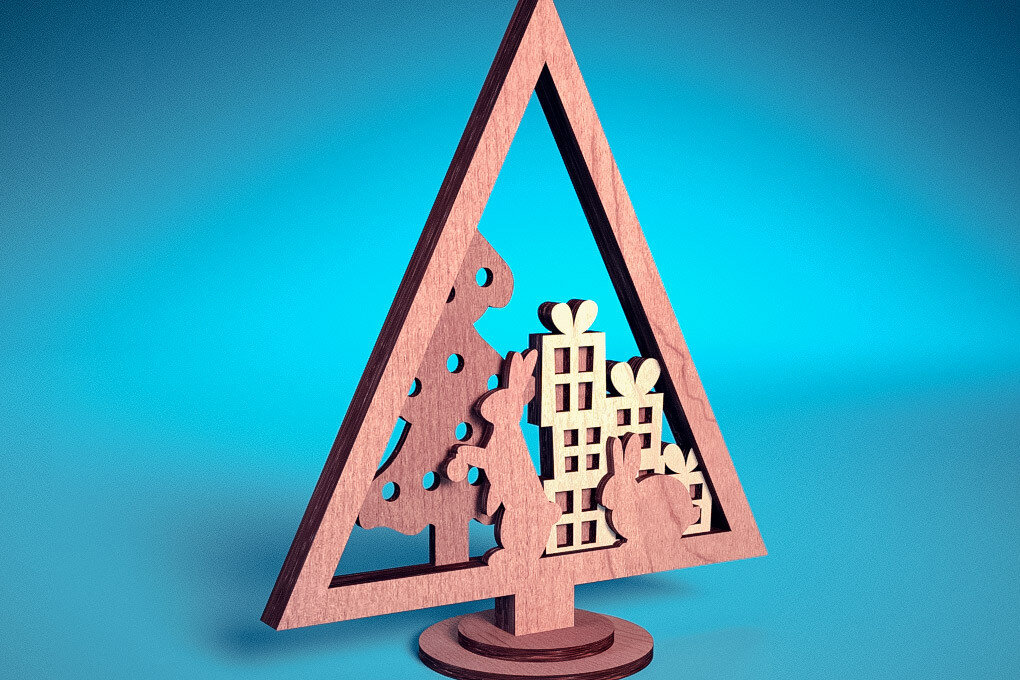 Σετ των 3 Intra απο ξύλο plywood 3mm-4mm πάχος - Στολίδι χριστουγεννιάτικου δέντρου με λέιζερ  | Δίασταση 6x6 cm INTRAFABR-72091936