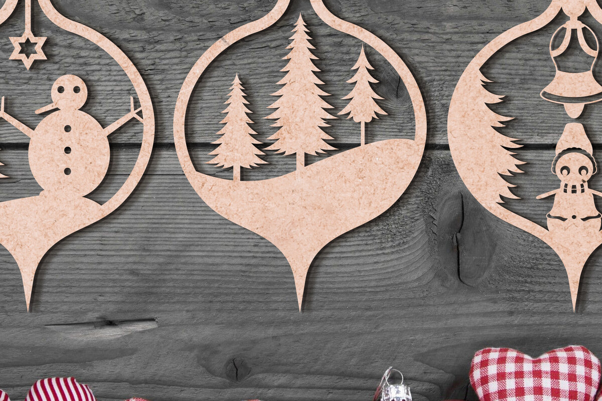 Σετ των 3 Intra απο ξύλο plywood 3mm-4mm πάχος - Στολίδι Χριστουγεννιάτικου Δέντρου με Laser Cut  Δίασταση 6x6 cm INTRAFABR-103023795