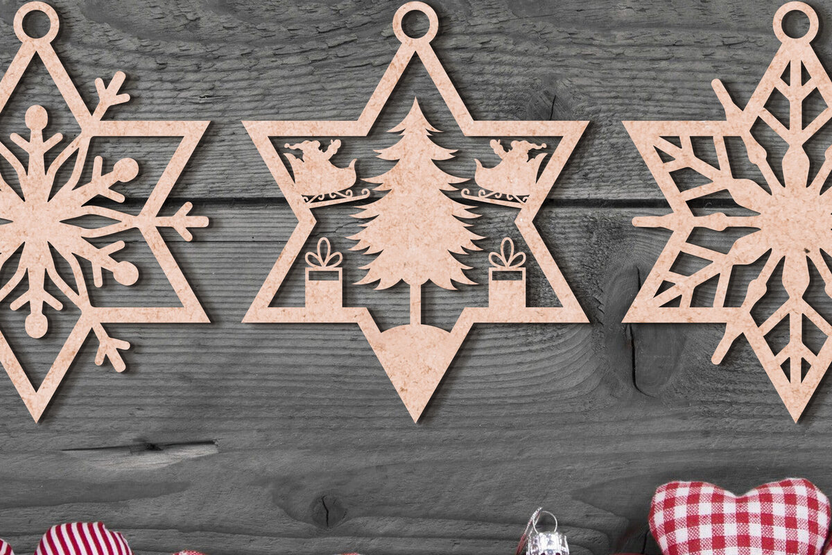 Σετ των 3 Intra απο ξύλο plywood 3mm-4mm πάχος - Στολίδι Χριστουγεννιάτικου Δέντρου με Laser Cut  Δίασταση 6x6 cm INTRAFABR-103023814