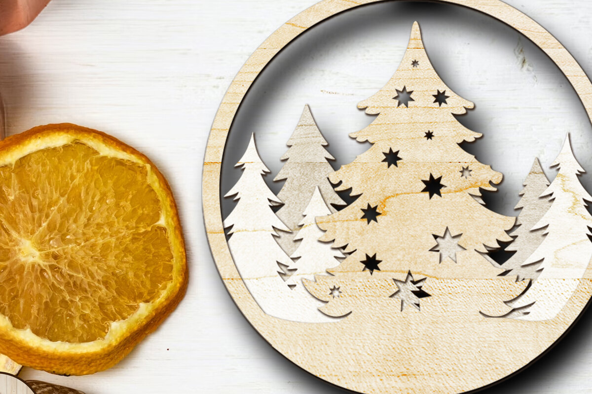 Σετ των 3 Intra απο ξύλο plywood 3mm-4mm πάχος - Στολίδι Χριστουγεννιάτικου Δέντρου, Διακόσμηση πολλαπλών στρώσεων Δίασταση 4x4 cm INTRAFABR-84213440