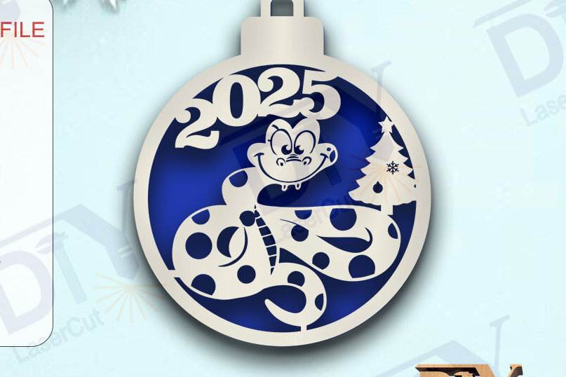 Σετ των 2 Intra απο ξύλο plywood 3mm-4mm πάχος - Στολίδι Χριστουγεννιάτικου Δέντρου με Φίδι Δίασταση 20x25 cm INTRAFABR-109267486