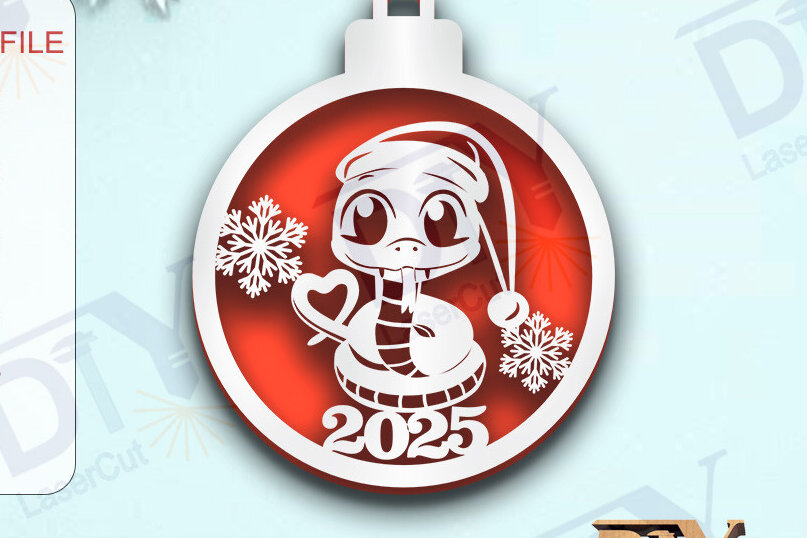 Σετ των 2 Intra απο ξύλο plywood 3mm-4mm πάχος - Στολίδι Χριστουγεννιάτικου Δέντρου με Φίδι Δίασταση 20x25 cm INTRAFABR-109267552