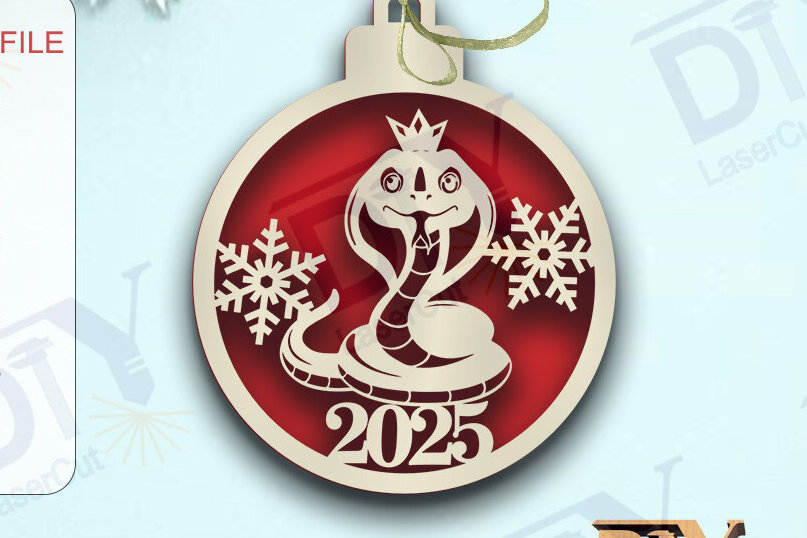 Σετ των 2 Intra απο ξύλο plywood 3mm-4mm πάχος - Στολίδι Χριστουγεννιάτικου Δέντρου με Φίδι Δίασταση 20x25 cm INTRAFABR-109267479