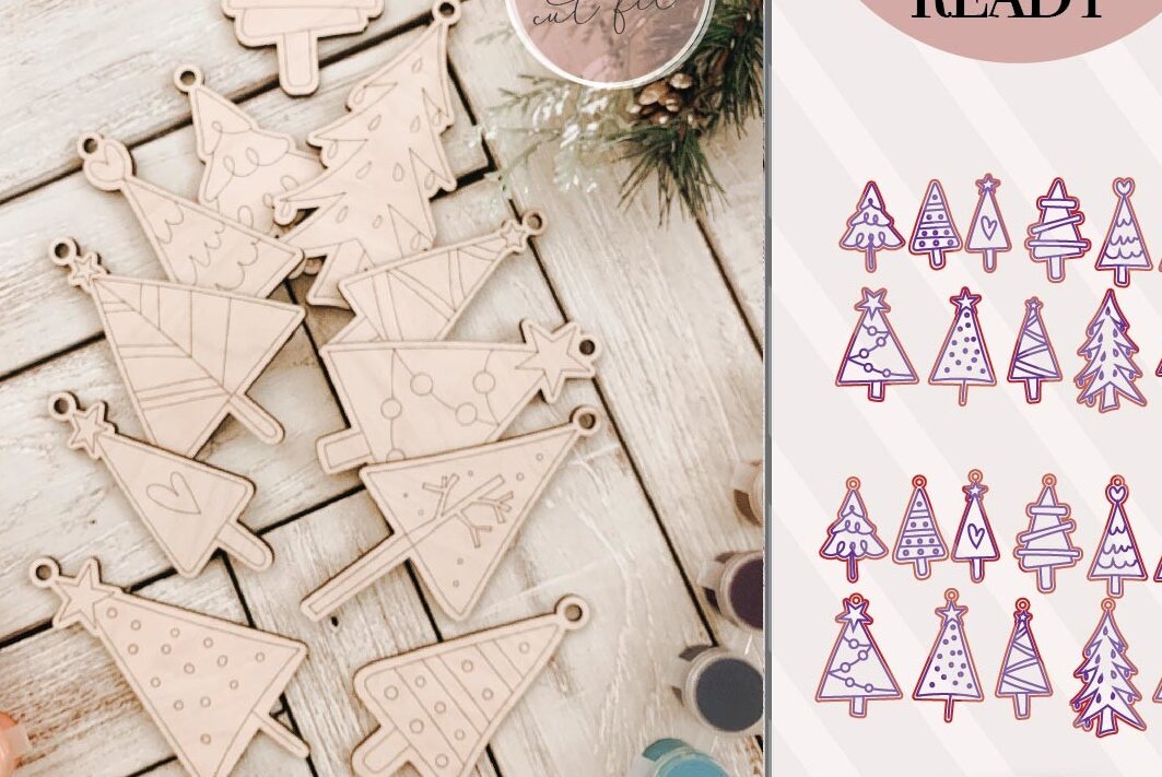 Σετ των 3 Intra απο ξύλο plywood 3mm-4mm πάχος - Χριστουγεννιάτικα στολίδια για το DiY Craft Kit Δίασταση 6x6 cm INTRAFABR-75550667