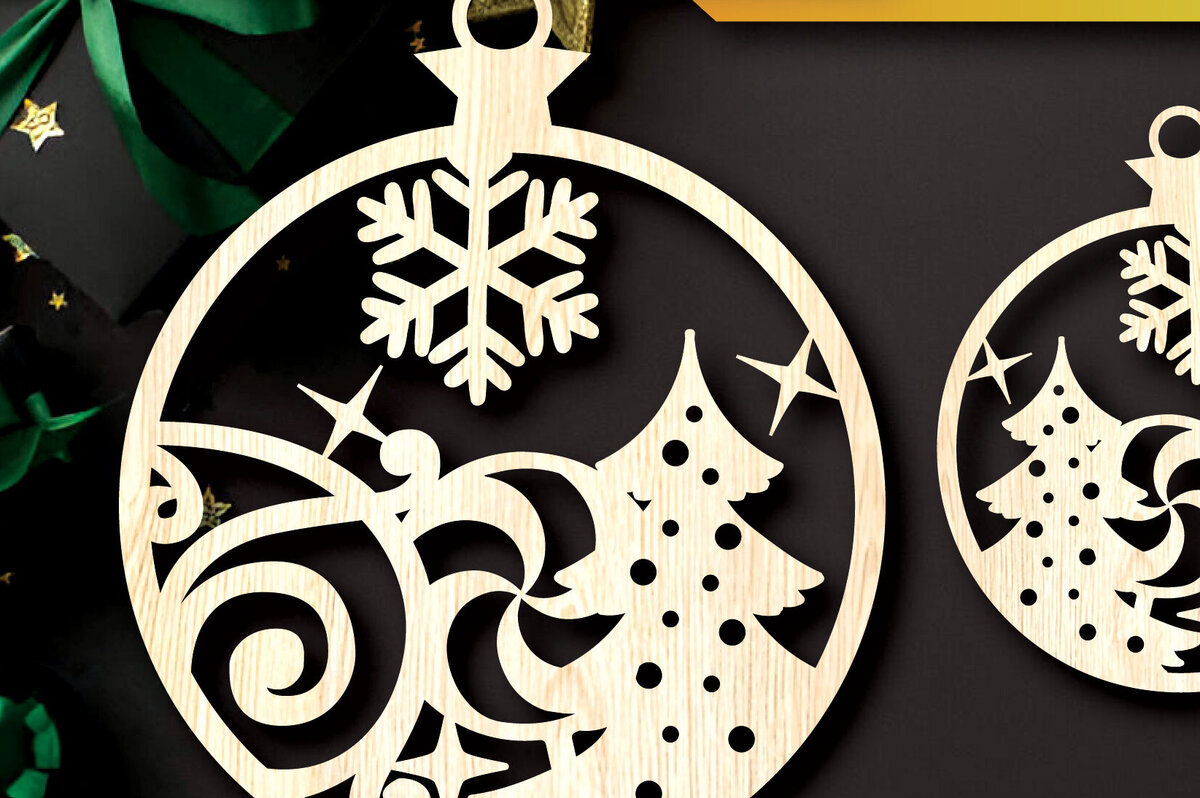Σετ των 3 Intra απο ξύλο plywood 3mm-4mm πάχος - Στολίδια χριστουγεννιάτικων δέντρων με λέιζερ  Δίασταση 6x6 cm INTRAFABR-104798819