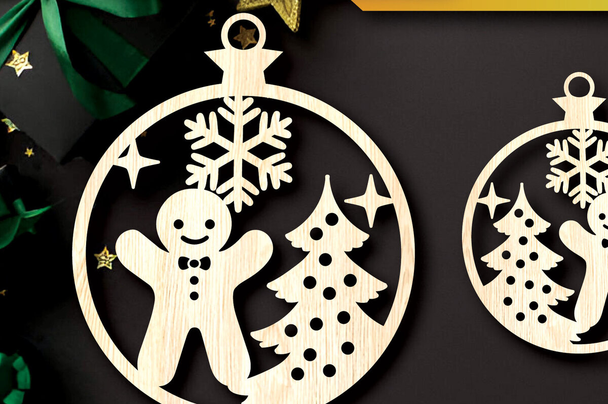 Σετ των 3 Intra απο ξύλο plywood 3mm-4mm πάχος - Στολίδια χριστουγεννιάτικων δέντρων με λέιζερ  Δίασταση 6x6 cm INTRAFABR-104798539