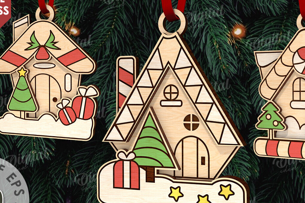 Σετ των 3 Intra απο ξύλο plywood 3mm-4mm πάχος - Δέσμη LaserCut στολίδια χριστουγεννιάτικου δέντρου Δίασταση 6x6 cm INTRAFABR-110836151