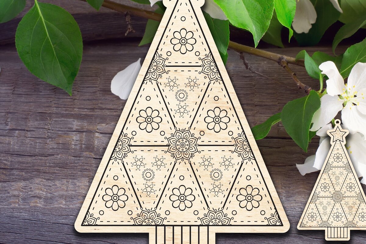 Σετ των 3 Intra απο ξύλο plywood 3mm-4mm πάχος - Χριστουγεννιάτικο δέντρο σημάδι & στολίδι Δίασταση 6x6 cm INTRAFABR-32227224