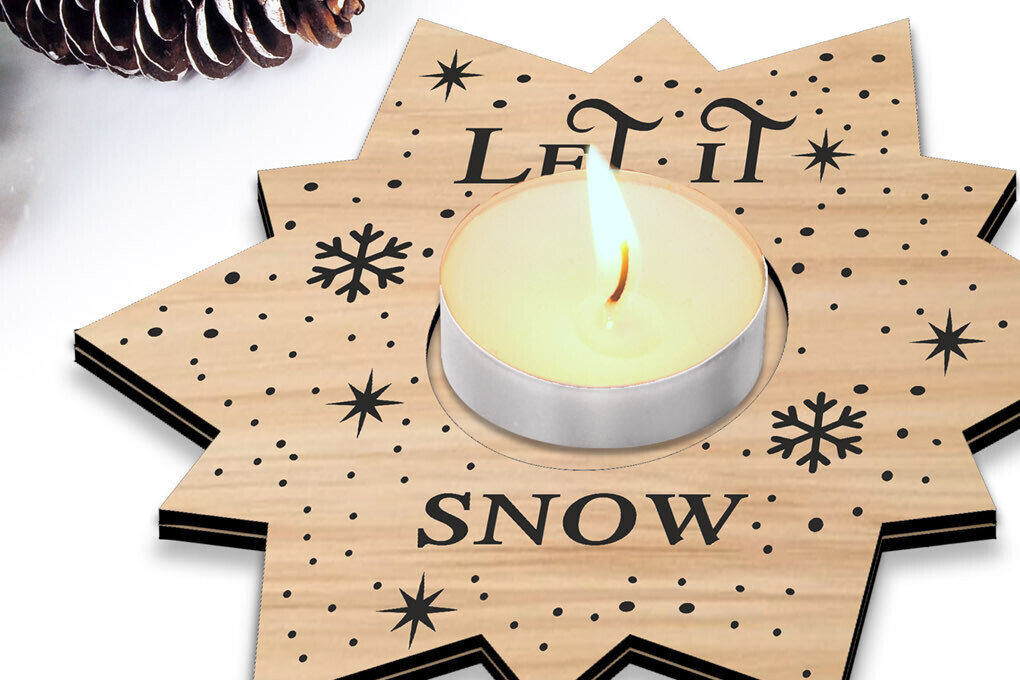 Σετ των 2 Intra απο ξύλο plywood 3mm-4mm πάχος - Χριστουγεννιάτικο Δέντρο Star Snowflake Κερί  Δίασταση 15x15 cm INTRAFABR-106947948