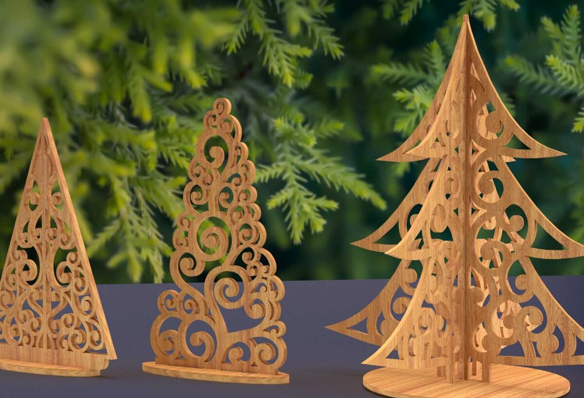 Σετ των 2 Intra απο ξύλο plywood 3mm-4mm πάχος -  Χριστουγεννιάτικο Δέντρο  Δίασταση 20x20 cm INTRAFABR-77881199