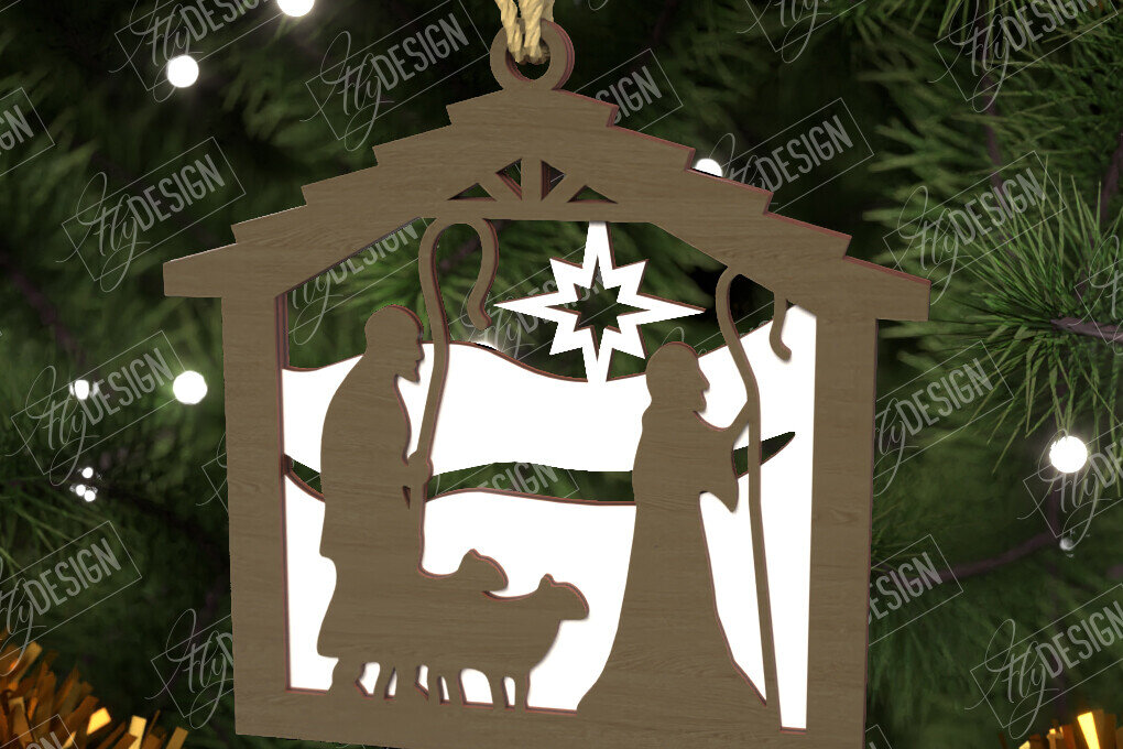 Σετ των 3 Intra απο ξύλο plywood 3mm-4mm πάχος - Παιχνίδι Χριστουγεννιάτικου Δέντρου | Σκηνή της Γέννησης |CNC Δίασταση 6x6 cm INTRAFABR-107562129