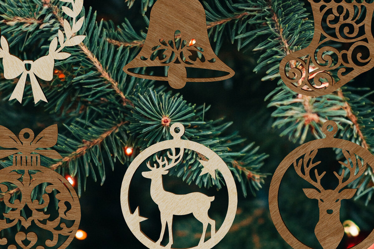 Σετ των 3 Intra απο ξύλο plywood 3mm-4mm πάχος - Σετ στολίδια χριστουγεννιάτικου δέντρου Δίασταση 3x3 cm INTRAFABR-108206987