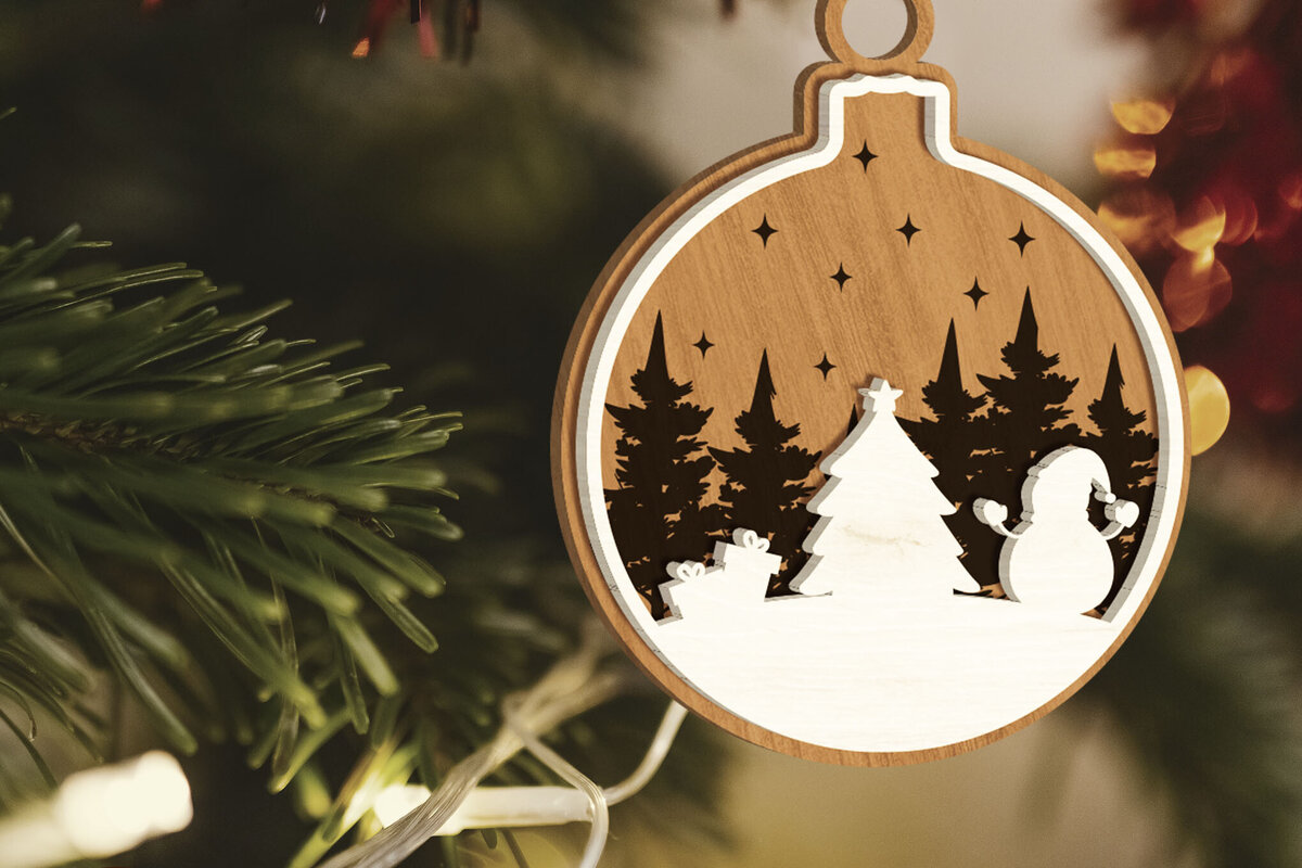 Σετ των 3 Intra απο ξύλο plywood 3mm-4mm πάχος - Παιχνίδι Χριστουγεννιάτικου Δέντρου, Στολίδι Χιονάνθρωπος Δίασταση 4x4 cm INTRAFABR-84637433