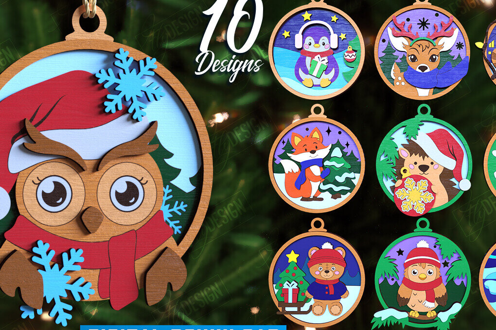 Σετ των 2 Intra απο ξύλο plywood 3mm-4mm πάχος - Πακέτο παιχνιδιών Χριστουγεννιάτικου Δέντρου | Αργία Δίασταση 15x15 cm INTRAFABR-109883996