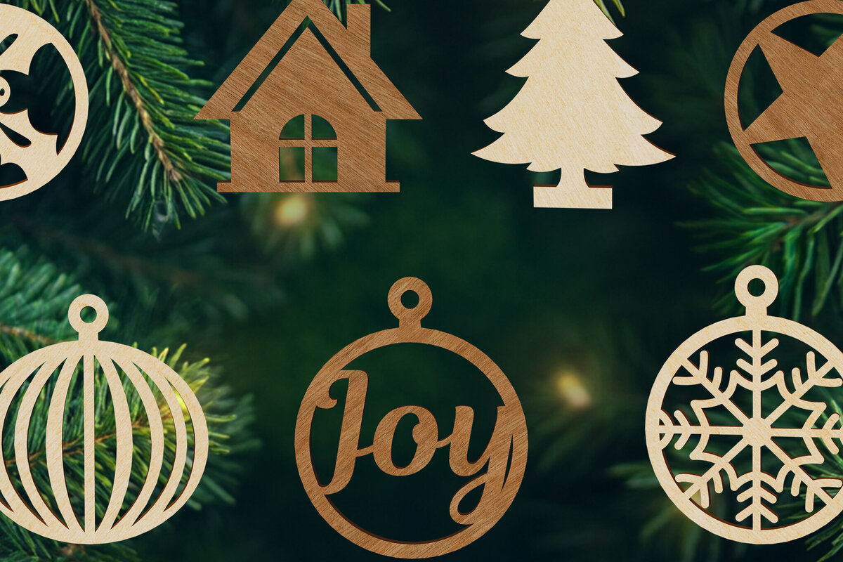 Σετ των 3 Intra απο ξύλο plywood 3mm-4mm πάχος - Διακοσμητικό Πακέτο με παιχνίδια Χριστουγεννιάτικο Δέντρο Δίασταση 6x7 cm INTRAFABR-108123654