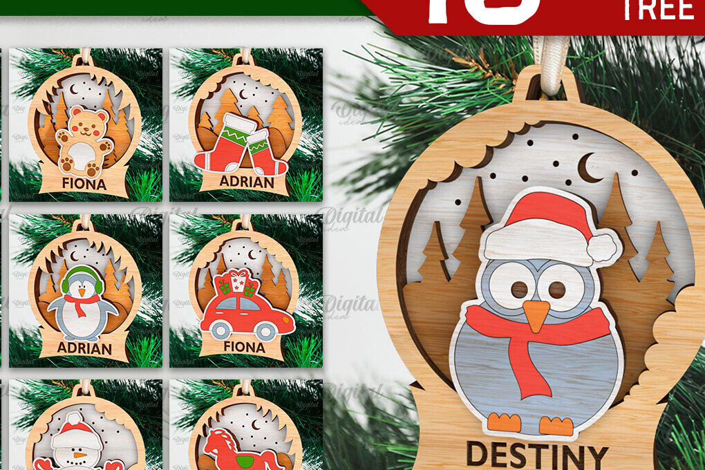 Σετ των 2 Intra απο ξύλο plywood 3mm-4mm πάχος - Πακέτο κοπής με λέιζερ παιχνιδιών χριστουγεννιάτικου δέντρου Δίασταση 15x15 cm INTRAFABR-106665315