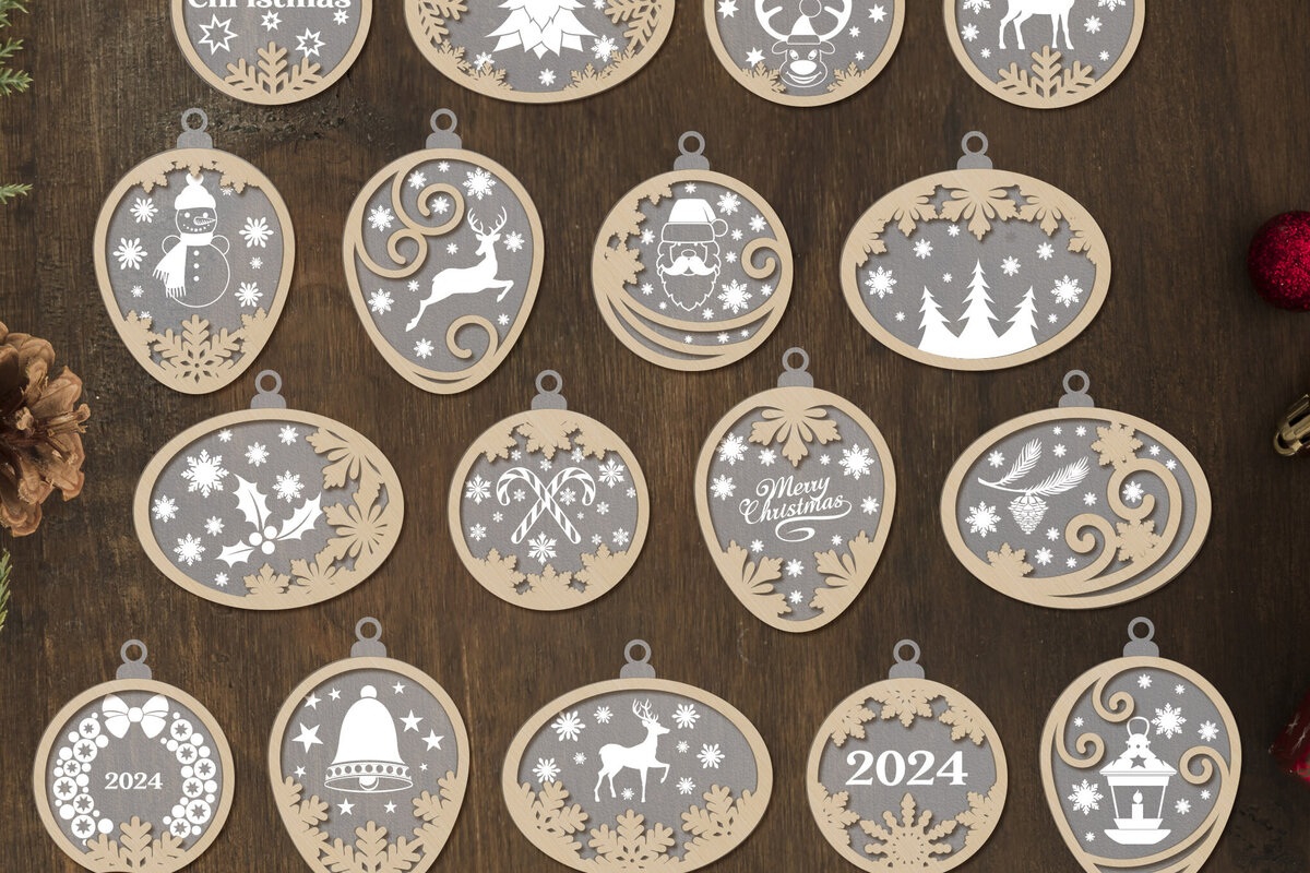 Σετ των 3 Intra απο ξύλο plywood 3mm-4mm πάχος - Χριστουγεννιάτικο Δέντρο Παιχνίδια Σετ στολίδια Δίασταση 4x4 cm INTRAFABR-109472399