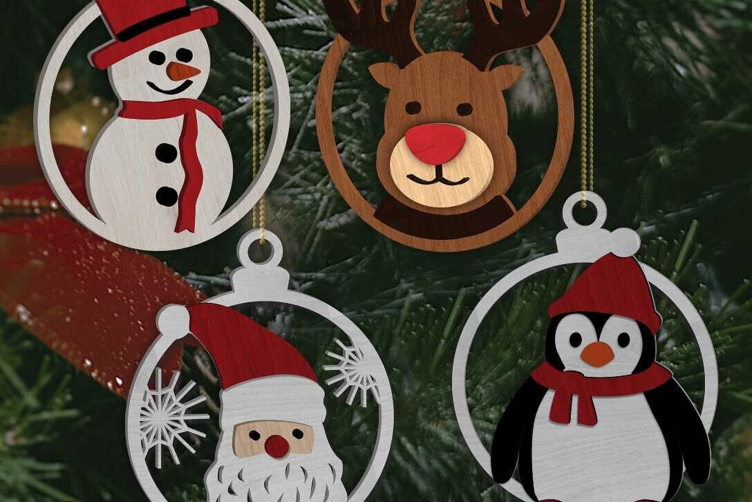 Σετ των 3 Intra απο ξύλο plywood 3mm-4mm πάχος - ΣΕΤ Παιχνίδια Χριστουγεννιάτικου Δέντρου, Διακόσμηση σπιτιού Δίασταση 4x4 cm INTRAFABR-85136633