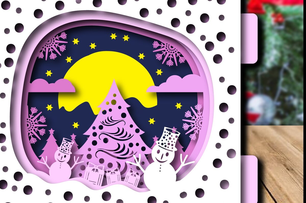 Σετ των 2 Intra απο ξύλο plywood 3mm-4mm πάχος - Χριστουγεννιάτικο δέντρο με αναδυόμενη κάρτα Snow Man Δίασταση 15x15 cm INTRAFABR-39033729